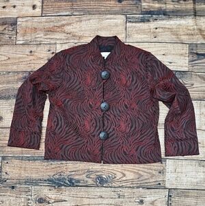 Caroline Rose Jacket Women's Size Large Black & Red Print Classic Preppy